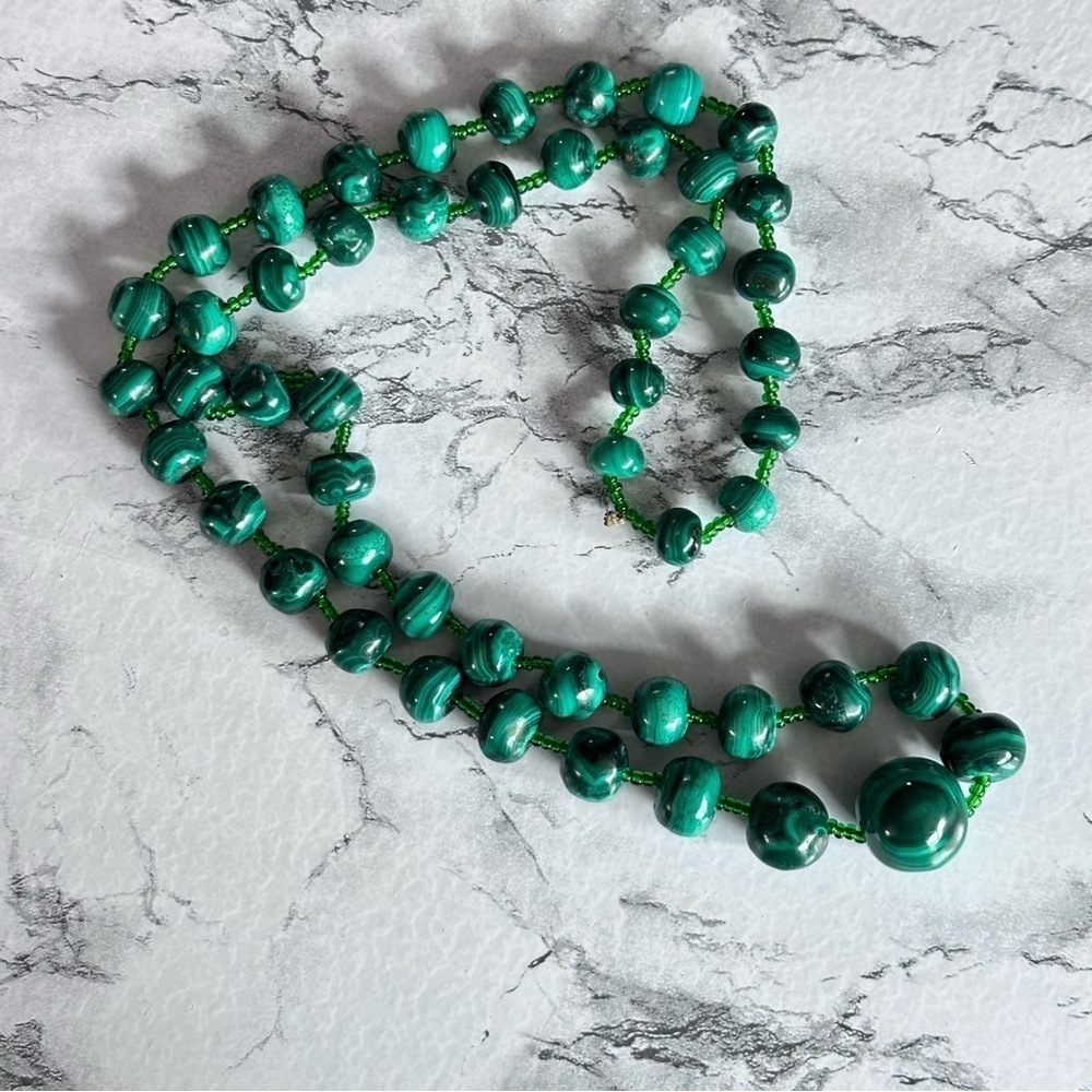 Vintage Green Malachite Beaded Necklace Organic Natural Stones 15β 4370 B